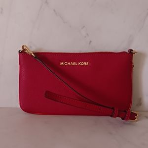 NWOT Michael Kors Cherry Red Saffiano Leather Wallet Crossbody